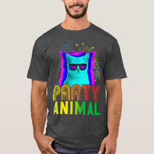 Party Animal Funny Party Cat Colourful Graphic Des T-Shirt