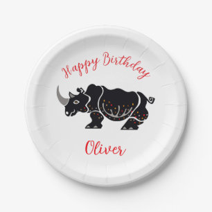 Party animal - Graphic  RHINOCEROS -Happy Birthday Paper Plate