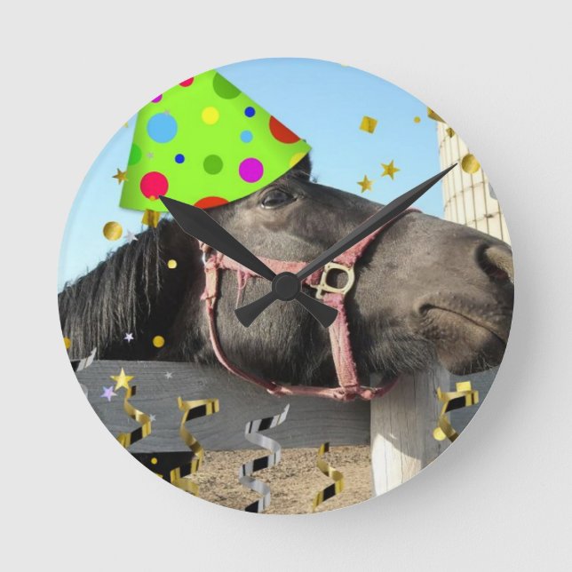 Party Animal Horse Round Clock (Front)
