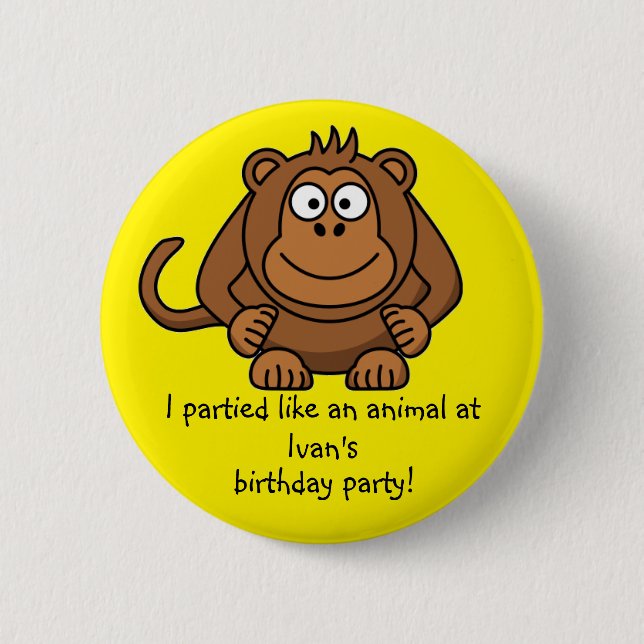 Party Animal Monkey Button Favours Party Souvenirs (Front)
