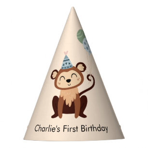 Party Animal Monkey with balloons, Birthday Hat