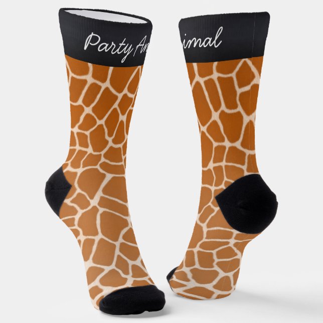 "Party Animal" Orange Giraffe Spots Animal Print Socks (Angled)