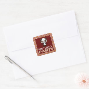 Party Animal Panda, Chevron Birthday Party Square Sticker