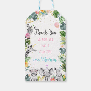 Party Animal Pink Gold Safari Tropical Birthday Gift Tags