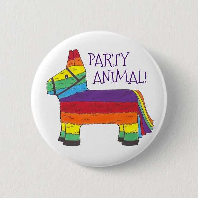 Party ANIMAL Rainbow Donkey Piñata Birthday Fiesta 6 Cm Round Badge (Front)