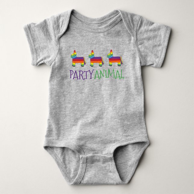 PARTY ANIMAL Rainbow Donkey Piñata Birthday Fiesta Baby Bodysuit (Front)