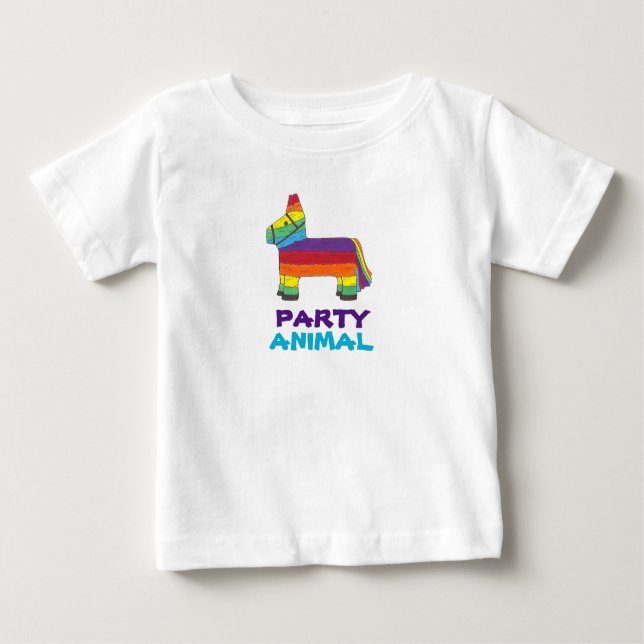 PARTY ANIMAL Rainbow Donkey Piñata Birthday Fiesta Baby T-Shirt (Front)