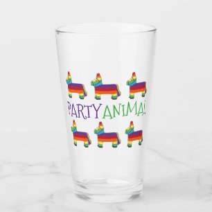 Party Animal Rainbow Donkey Piñata Cinco de Mayo Glass
