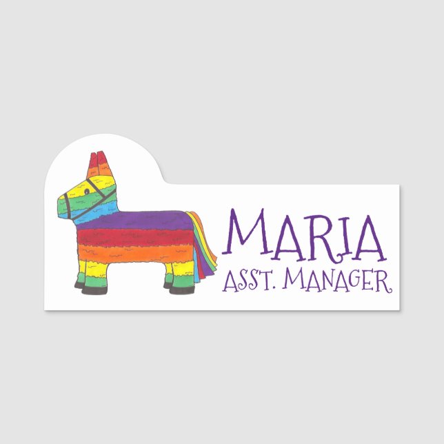 Party Animal Rainbow Donkey Piñata Fiesta Name Tag (Front)