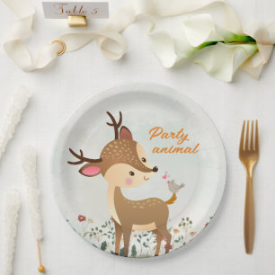 Party Animal, Reindeer & Heart Love Modern Paper Plate