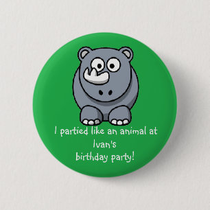 Party Animal Rhino Button Party Favour Souvenir
