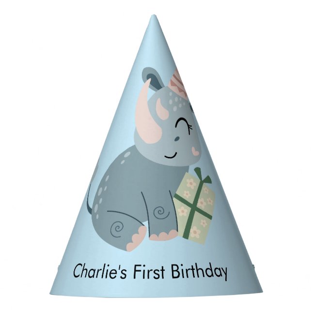 Party Animal Rhino with Gifts, Birthday Hat (Front)