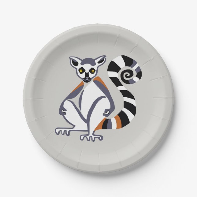 Party animal-Ring-tailed LEMUR- Endangered Primate Paper Plate (Front)