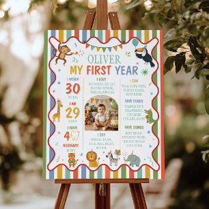 Party Animal Safari First Year Photo Milestone Poster
