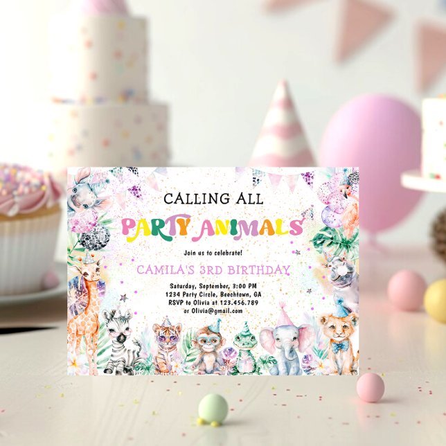 Party Animal Safari Wild Animals Girl Birthday  Invitation (Creator Uploaded)