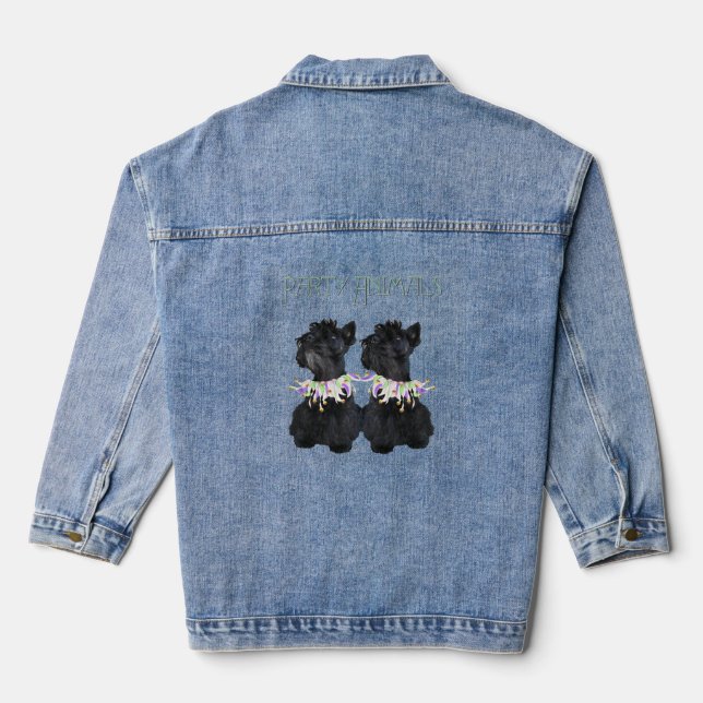 Party Animal Scottish Terriers Denim Jacket (Back)