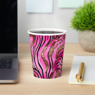 Party Animal Tiger Print Paper Cup, Pink Glitter Cups