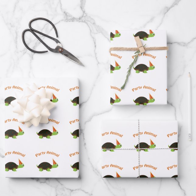 Party Animal Turtle Wrapping Paper Sheet (Front)