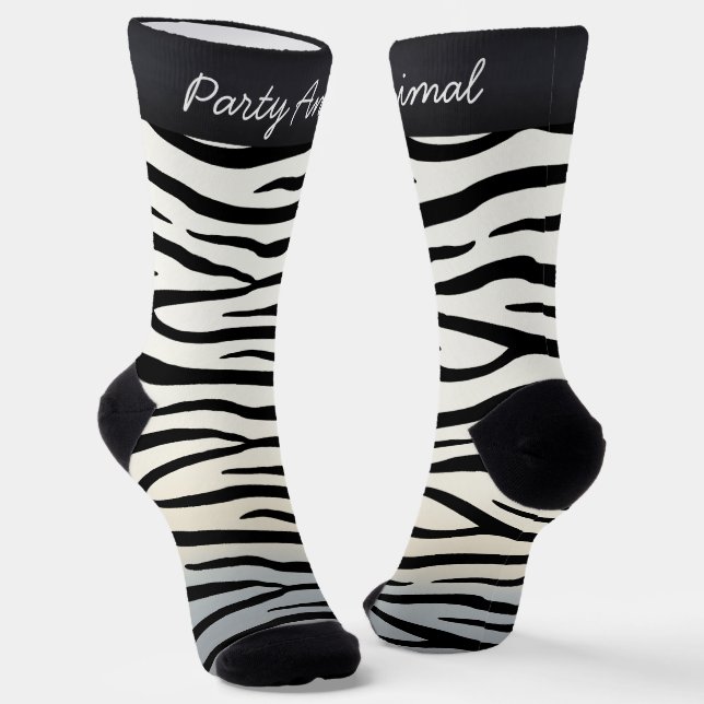 "Party Animal" Zebra Print Fun Personalizable Text Socks (Angled)