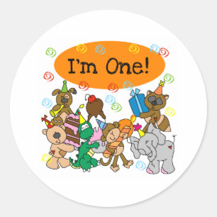 Party Animals 1st Birthday Classic Round Sticker