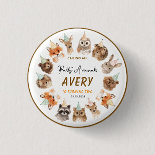 Party Animals 2nd Birthday   Cute Jungle Animal 3 Cm Round Badge