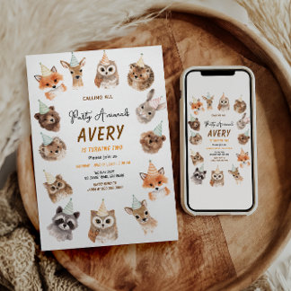 Party Animals 2nd Birthday | Cute Jungle Animal Invitation