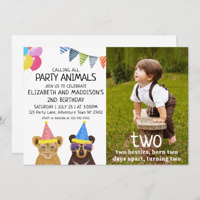Party Animals 2nd Birthday  Invitation (Front/Back)