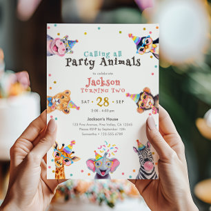 Party Animals 2nd Birthday Safari Theme Invitation
