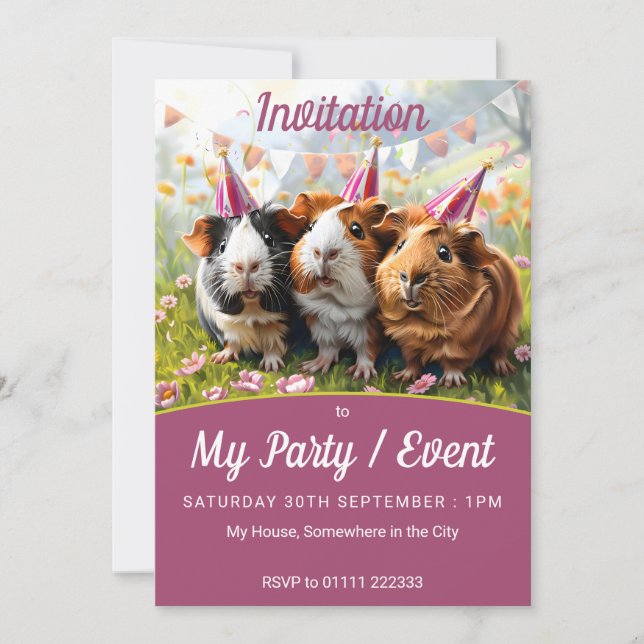 Party Animals - 3 Guinea Pigs Invitation (Front)