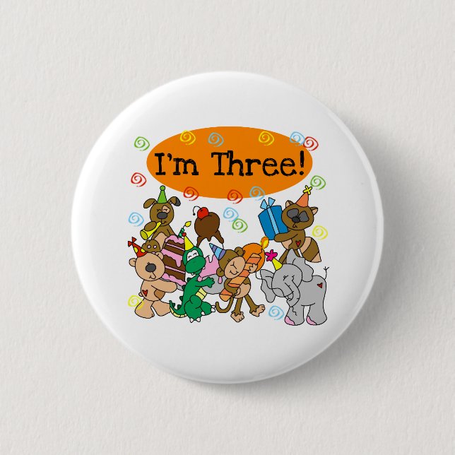 Party Animals 3rd Birthday 6 Cm Round Badge (Front)