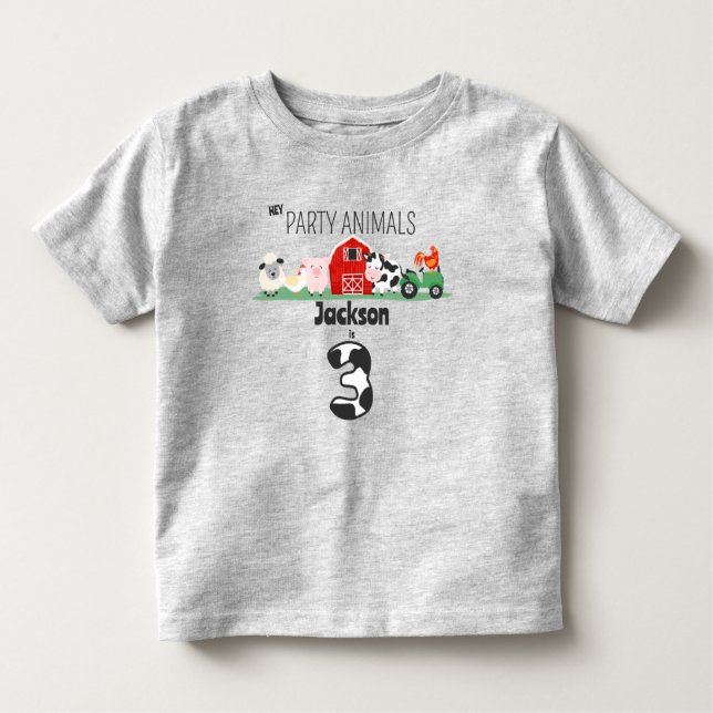 Party Animals 3rd Birthday Farm Animal Birthday  Toddler T-Shirt (Front)