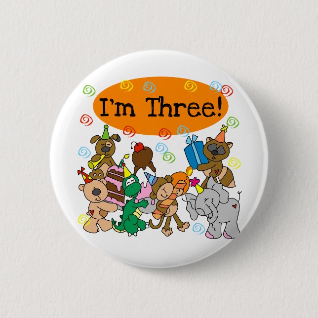 Party Animals 3rd Birthday Tshirts 6 Cm Round Badge (Front)