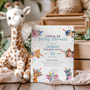 Party Animals 4th Birthday Kids Safari Invitation