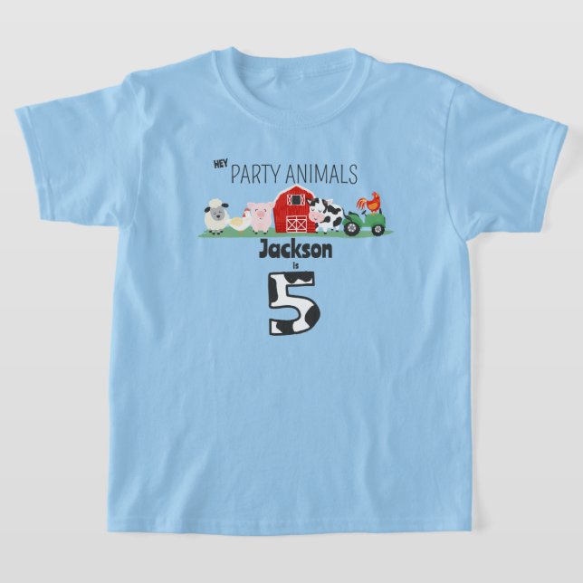Party Animals 5th Birthday Farm Animal Birthday  T-Shirt (Laydown)