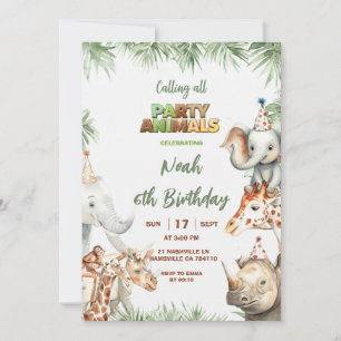 Party Animals 6th Birthday Invitation   Safari Ani