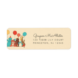 Party Animals and Balloons Birthday Return Address