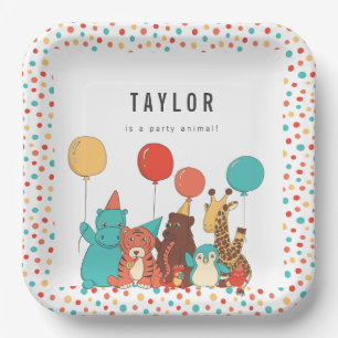 Party Animals and Polka Dots Custom Birthday Paper Plate