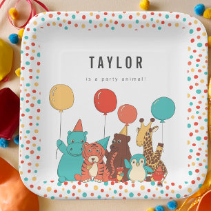 Party Animals and Polka Dots Custom Birthday Paper Plate