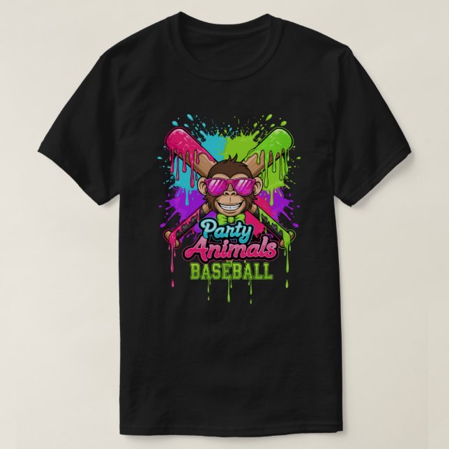 Party Animals Baseball Funny Monkey Baseball Lover T-Shirt (Design Front)