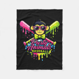Party animals baseball funny monkey fleece blanket