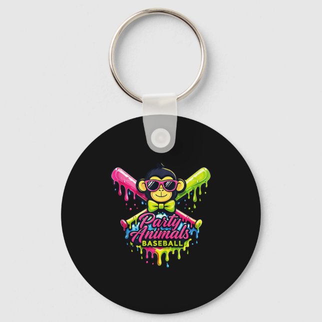 Party animals baseball funny monkey tank toppng  key ring (Front)