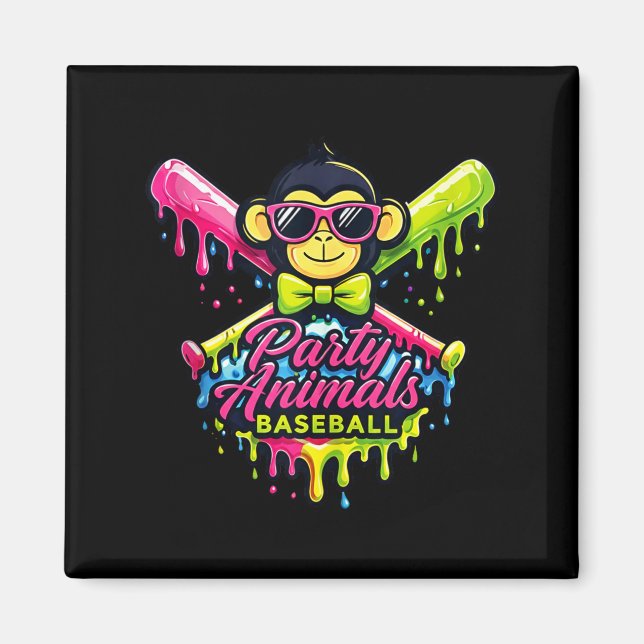 Party animals baseball funny monkey tank toppng  magnet (Front)