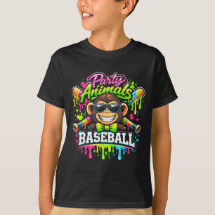 Party animals baseball ice cream drip funny monkey T-Shirt