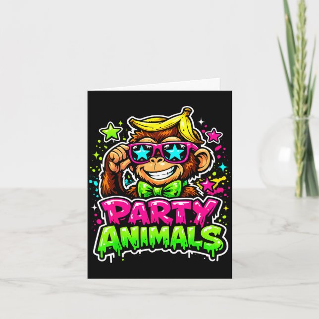 Party animals baseball jersey funny monkey vibrant card (Front)