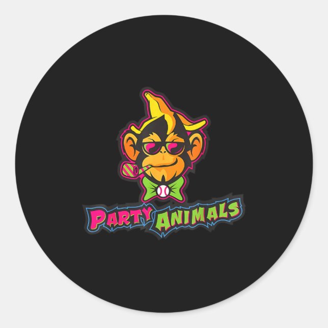 Party animals baseball monkey  classic round sticker (Front)