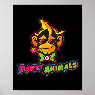 Party animals baseball monkey poster