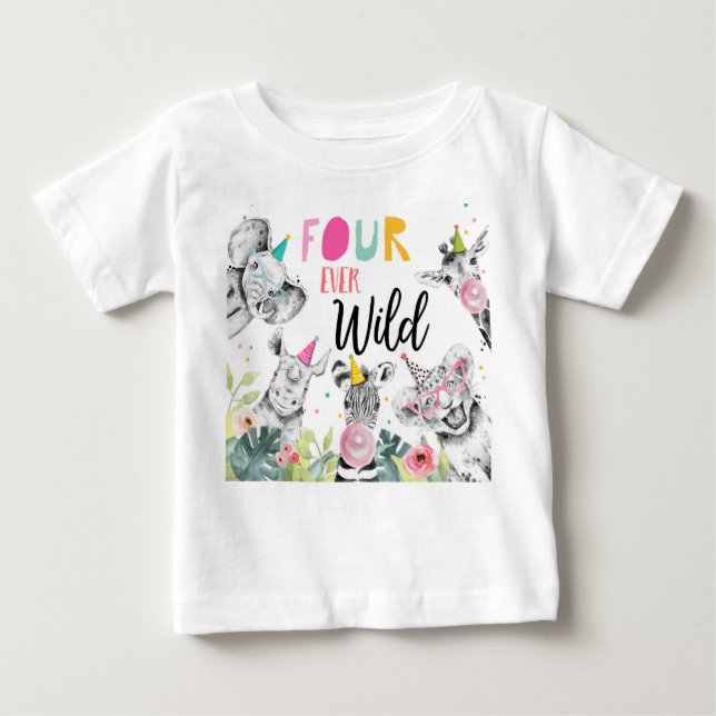 Party Animals Birthday Girl Four Ever Wild  Baby T-Shirt (Front)