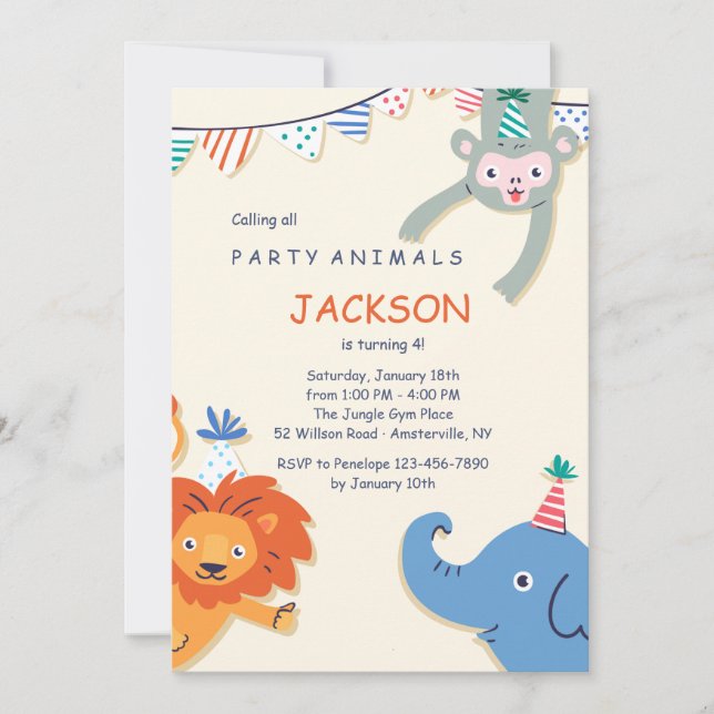 Party Animals Birthday Invitation (Front)