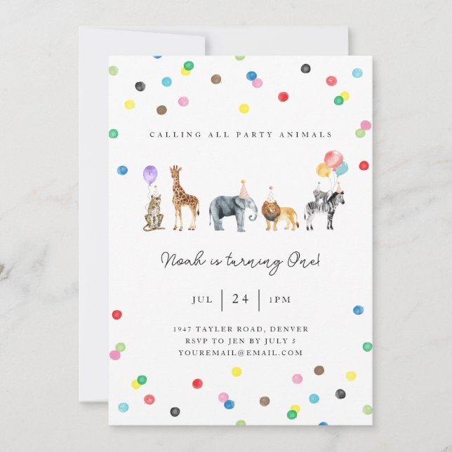 Party Animals Birthday Invitation Card (Front)