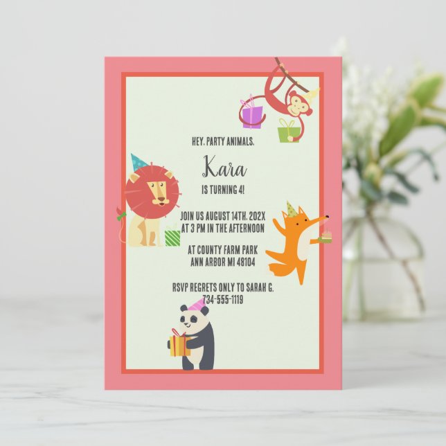 Party Animals Birthday Invite (Standing Front)